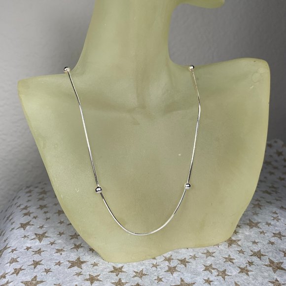 NEW 18" Real Silver Square Snake Chain & Bead Stationed Necklace - Picture 1 of 7